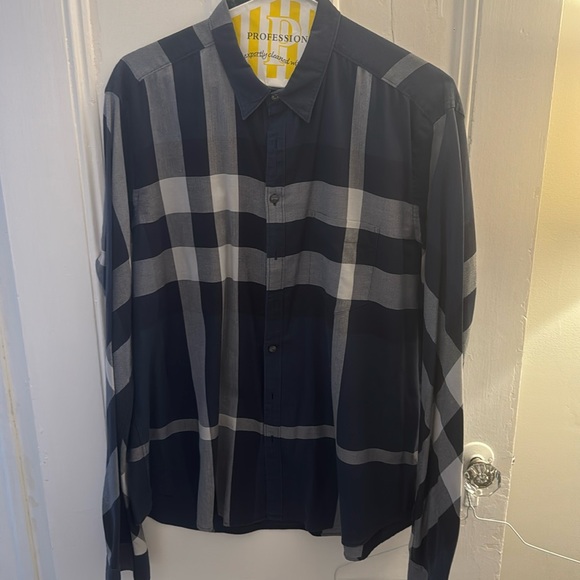 Authentic men’s, Burberry Brit, button-down, blue and gray checkered. Size XXL - Picture 1 of 2